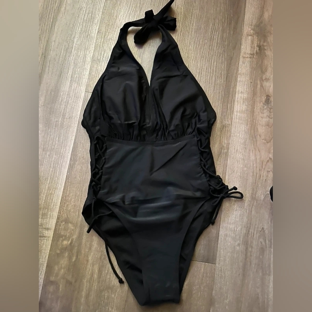 Classic Black Halter One-Piece Swimsuit